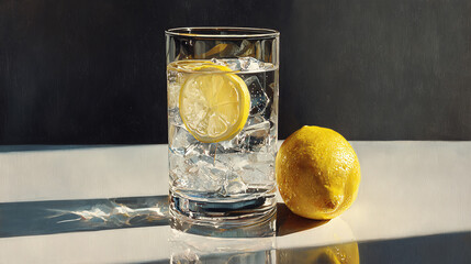A refreshing glass of water with lemon and ice, perfect for quenching thirst on a warm day