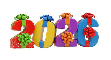 2026 giftbox style number for new year on transparent background