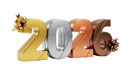 2026 giftbox style number for new year on transparent background
