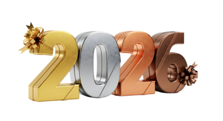 2026 giftbox style number for new year on transparent background