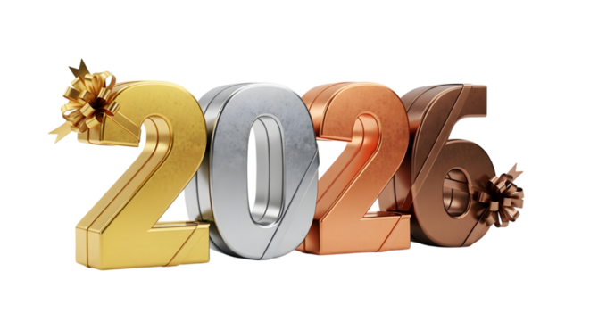 2026 giftbox style number for new year on transparent background