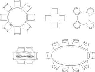 Vector sketch illustration of architectural design silhouette collection of Dining table and chairs for home interior