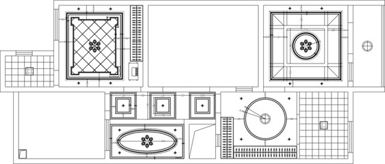 Vector sketch illustration of a simple house roof ceiling plan design silhouette with scale size