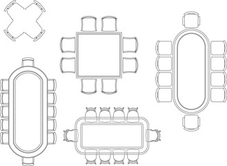 Vector sketch illustration of architectural design silhouette collection of Dining table and chairs for home interior 