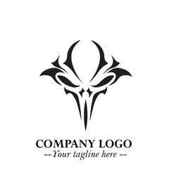 Head of Vampire Logo Symbol in Black on the White Background with Gothic Horror Vector Design