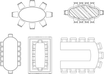 Vector sketch illustration of architectural design silhouette collection of Dining table and chairs for home interior