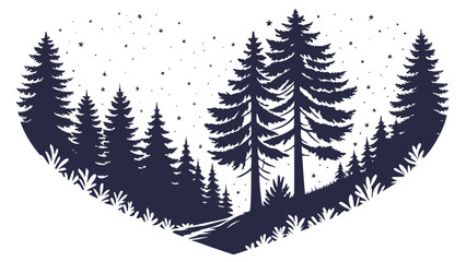 Obraz premium Enchanting pine forest silhouette under a starry sky, evoking serene nature and peaceful escape