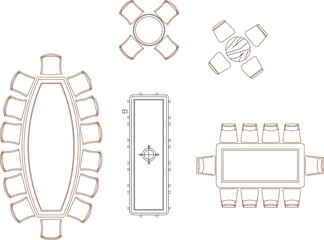 Vector sketch illustration of architectural design silhouette collection of Dining table and chairs for home interior 