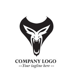 Head of Vampire Logo Symbol in Black on the White Background with Gothic Horror Vector Design