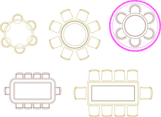 Vector sketch illustration of architectural design silhouette collection of Dining table and chairs for home interior