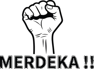 Empowering fist raised high for freedom, solidarity, and Indonesian Independence Day celebrations with the word 'Merdeka' calling for independence