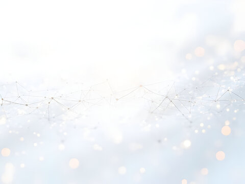 Ultra-realistic white backdrop displaying abstract digital network with iridescent dots linked by shimmering geometric plexus lines creating sophisticated mesh patterns - Powered by Adobe