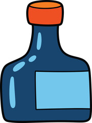 Blue bottle with orange cap and light blue label on white background container liquid