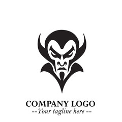 Head of Vampire Logo Symbol in Black on the White Background with Gothic Horror Vector Design