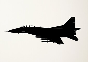 Silhouette of Fighter Jet in Flight with Two Pilots in Cockpit