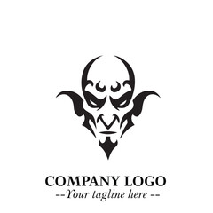 Head of Vampire Logo Symbol in Black on the White Background with Gothic Horror Vector Design