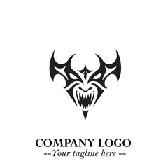 Head of Vampire Logo Symbol in Black on the White Background with Gothic Horror Vector Design