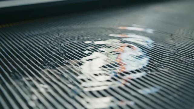 Close up of escalator step pattern, metallic texture and perspective.