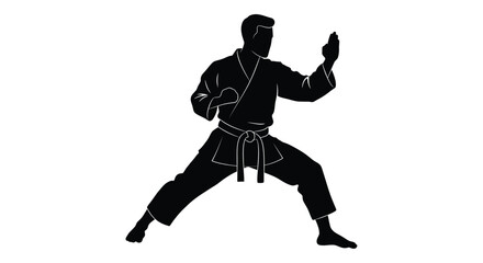 Silhouette of a martial artist in a dynamic fighting pose