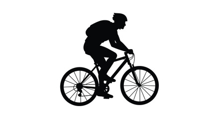 Fototapeta premium Silhouette of a cyclist riding a mountain bike outdoors