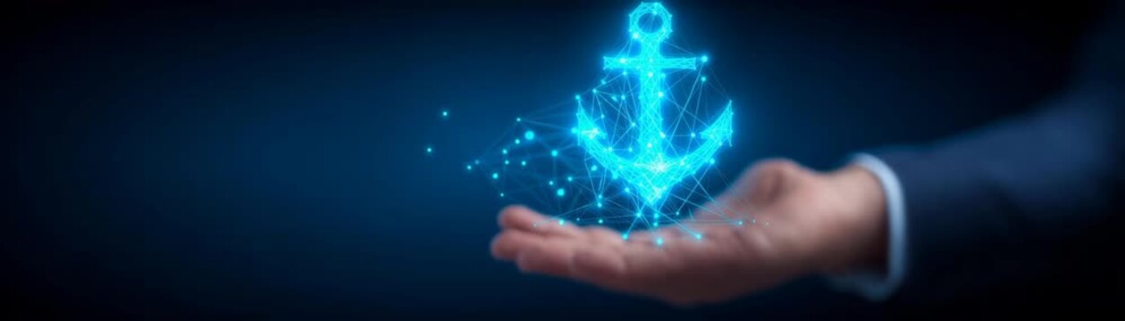 Person holds blue anchor maritime symbol of stability close up of hand grasping blue anchor representing hope
