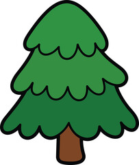 Cartoon green pine tree with brown trunk on white background evergreen conifer