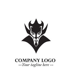 Head of Vampire Logo Symbol in Black on the White Background with Gothic Horror Vector Design