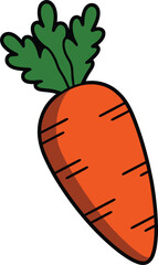 Cartoon Carrot with Green Leaves on White Background Keywords: carrot, vegetable, food, healthy