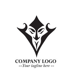 Head of Vampire Logo Symbol in Black on the White Background with Gothic Horror Vector Design