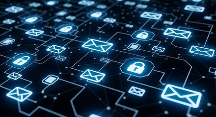 Cyber Security Network with Email Communication Encryption Technology and Data Protection System Depicted in Abstract Digital Illustration for Business and Corporate Use