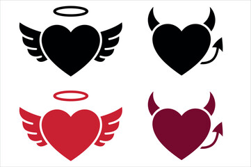 Fototapeta premium Angels and Devils Hearts Showcasing Good Versus Evil in a Playful Valentine's Day Design, Perfect for Illustrating Love's Complexities and Duality.