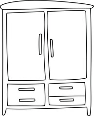 Cartoon wardrobe with two doors and four drawers line art Keywords: wardrobe, closet, furniture