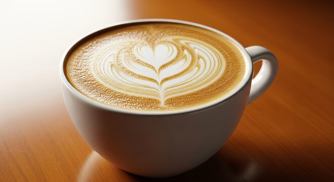 Savor a perfectly crafted latte with exquisite latte art, offering a moment of pure indulgence and refined coffee enjoyment.