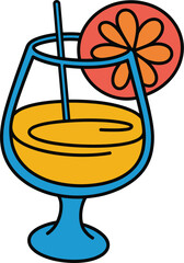 Colorful cocktail with orange slice and straw on white background drink beverage