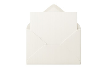 Open white envelope presenting a blank letter or invitation, ready for custom text or message, transparent background