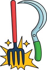 Garden Tools Pitchfork And Sickle With Sparkle Effect farming