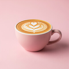 Beautifully Crafted Latte Art Coffee in a Pink Mug on a Pink Background