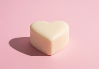 A Heart Shaped White Chocolate Candy Sitting on a Pink Background