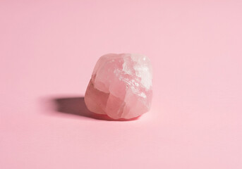 Natural Light Pink Crystal Stone on Pastel Pink Background