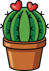 Potted green cactus with two red hearts on top plant potted plant