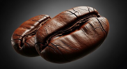 Two Roasted Coffee Beans on Dark Background.