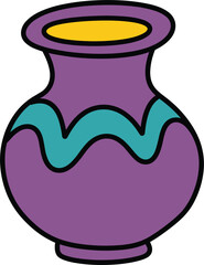 Purple vase with turquoise wavy design on white background container ceramic