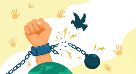 Empowering illustration for International Day for the Abolition of Slavery, celebrate freedom from oppression and human rights with this powerful design