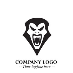 Head of Vampire Logo Symbol in Black on the White Background with Gothic Horror Vector Design