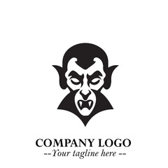 Head of Vampire Logo Symbol in Black on the White Background with Gothic Horror Vector Design