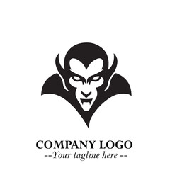 Head of Vampire Logo Symbol in Black on the White Background with Gothic Horror Vector Design