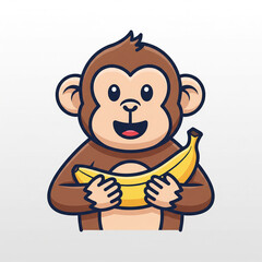 Obraz premium Icon of a smiling monkey holding a banana