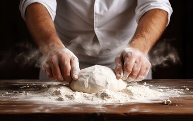 Fototapeta premium Chef kneading dough in a flour-dusted workspace