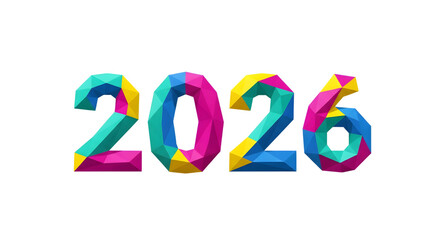 Colorful geometric numbers 2026 for happy new year isolated on transparent background