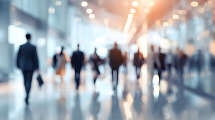 Abstract blur image of Business people walking at modern hallway with bokeh for background usage